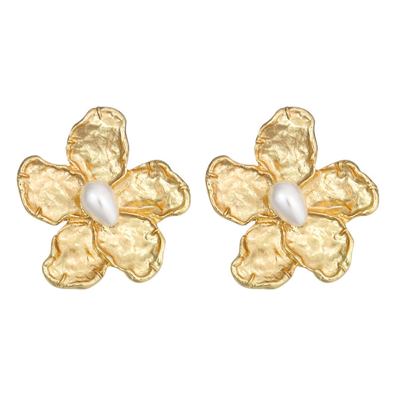 1 Pair Ig Style Elegant Solid Color Flower Plating Inlay Alloy Rhinestones Pearl Ear Studs