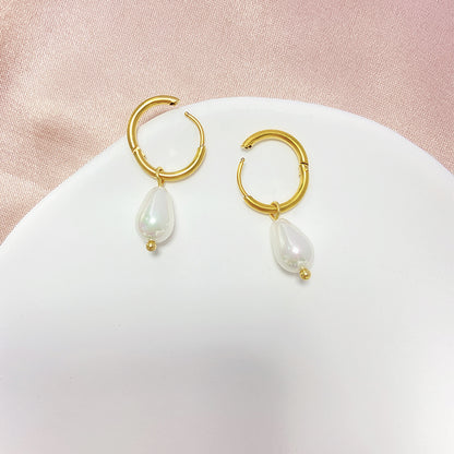 1 Pair Elegant Cute Simple Style Pearl Plating Stainless Steel White Gold Plated Gold Plated Drop Earrings