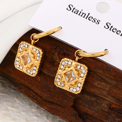 1 Pair Elegant Commute Square Heart Shape Plating Inlay Stainless Steel Zircon 18k Gold Plated Drop Earrings