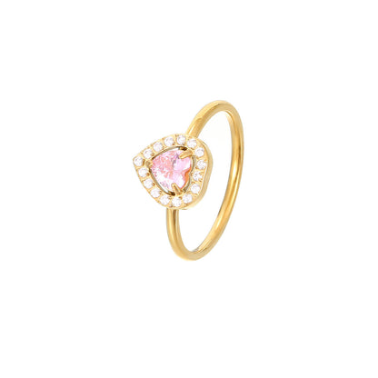 Wholesale Ig Style Shiny Heart Shape Stainless Steel Plating Inlay White Gold Plated Gold Plated Zircon Rings