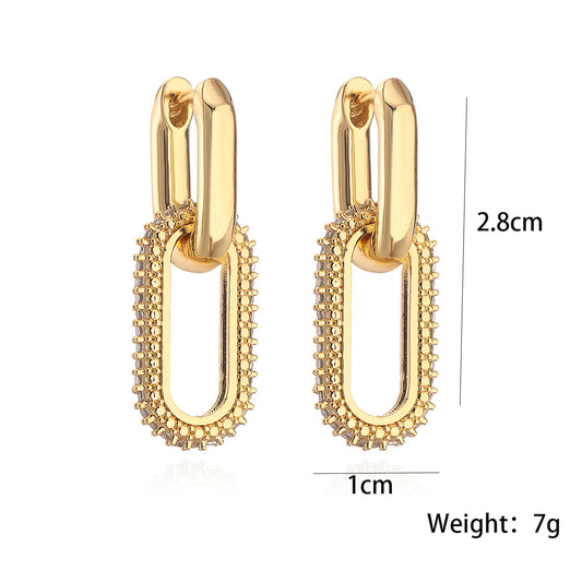 1 Pair Simple Style Commute Oval Plating Inlay Copper Zircon 18k Gold Plated Drop Earrings
