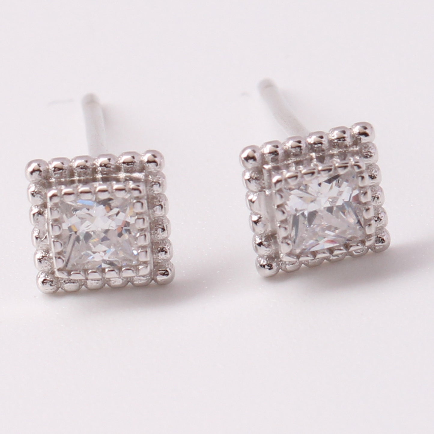 1 Pair Simple Style Square Plating Inlay Sterling Silver Zircon White Gold Plated Ear Studs