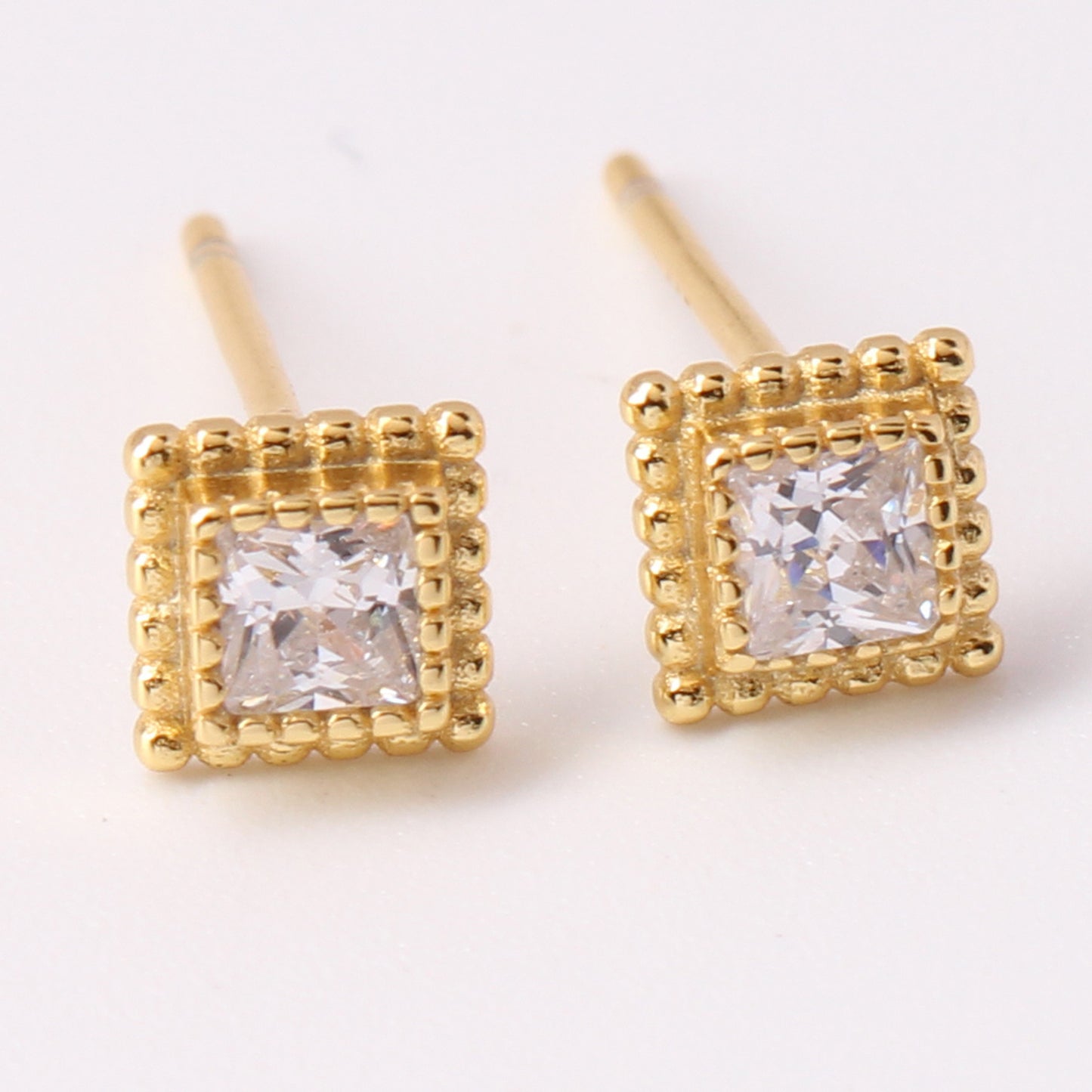 1 Pair Simple Style Square Plating Inlay Sterling Silver Zircon White Gold Plated Ear Studs