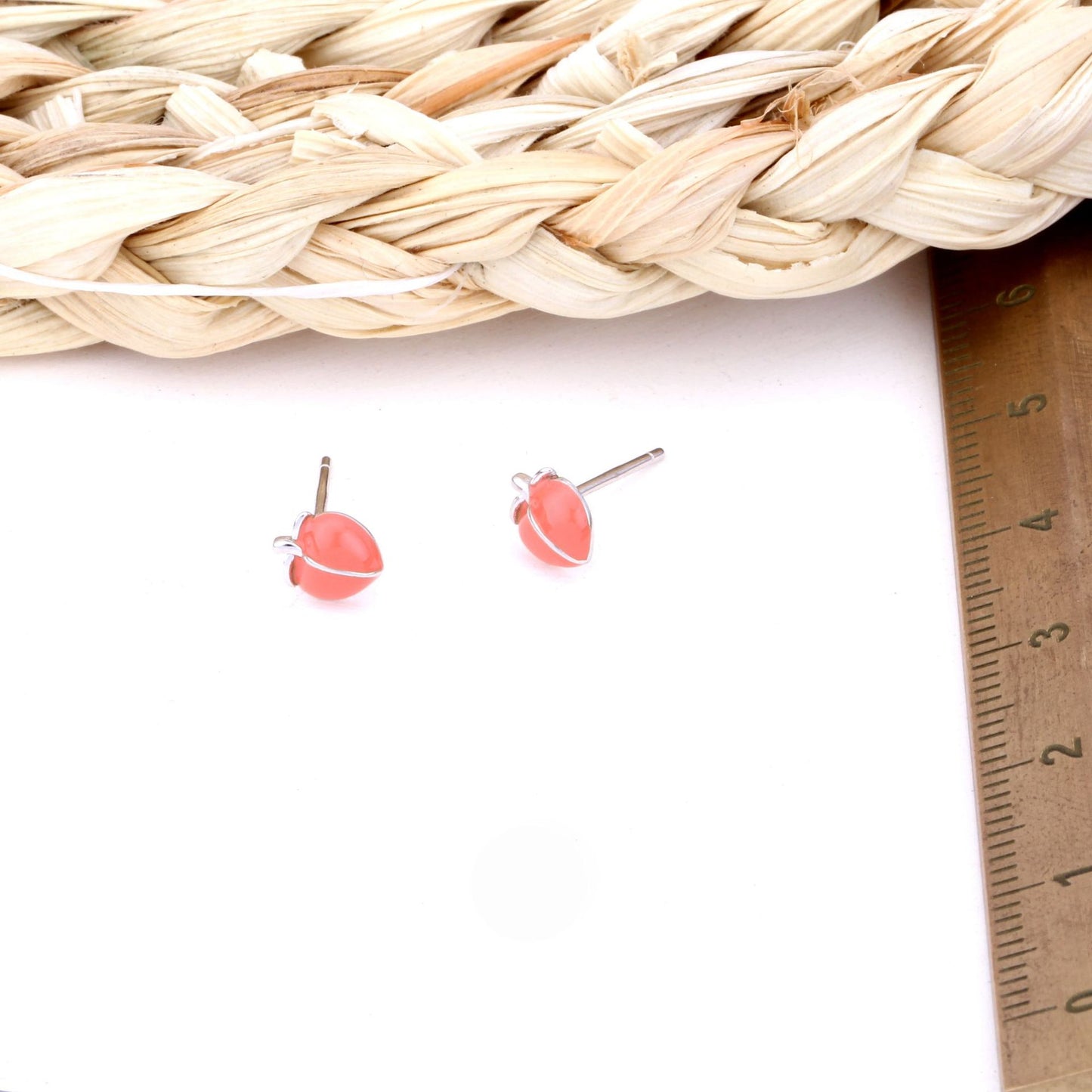 1 Pair Simple Style Peach Epoxy Sterling Silver Ear Studs