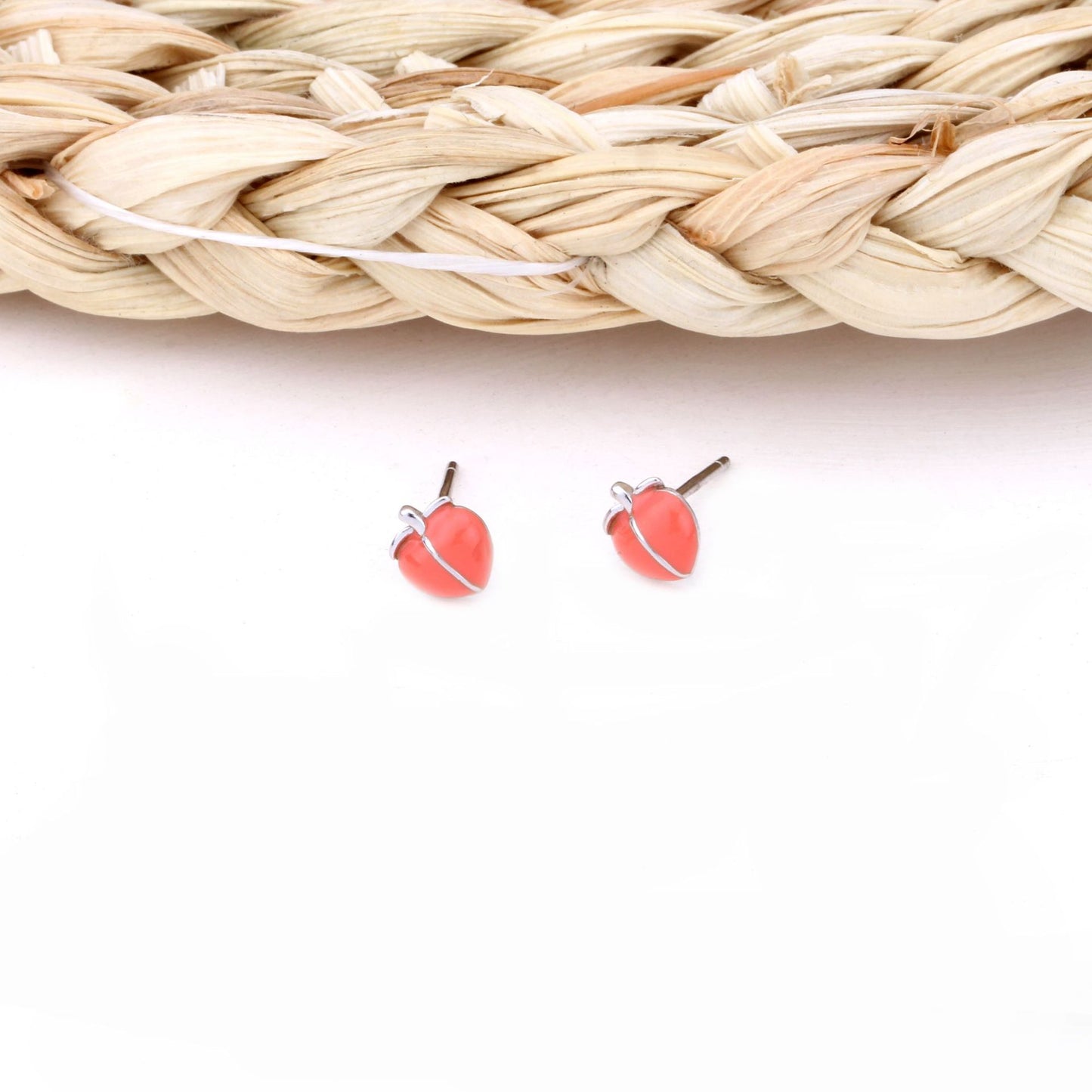 1 Pair Simple Style Peach Epoxy Sterling Silver Ear Studs