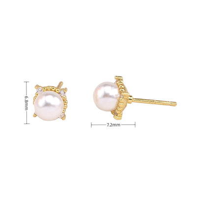 1 Pair Sweet Round Inlay Sterling Silver Pearl Ear Studs