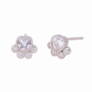 1 Pair Cute Paw Print Plating Inlay Sterling Silver Zircon Ear Studs