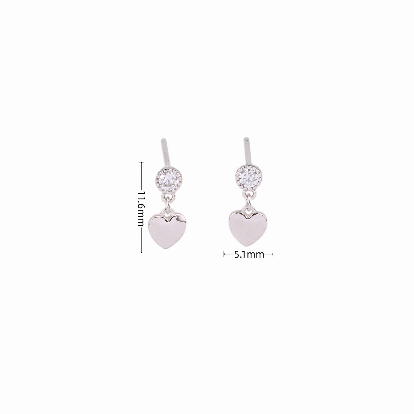 1 Pair Sweet Heart Shape Plating Inlay Sterling Silver Zircon Drop Earrings