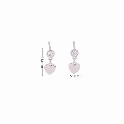 1 Pair Sweet Heart Shape Plating Inlay Sterling Silver Zircon Drop Earrings