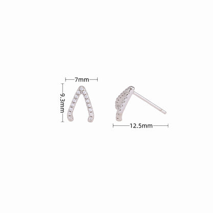 1 Pair Simple Style V Shape Inlay Sterling Silver Zircon Ear Studs