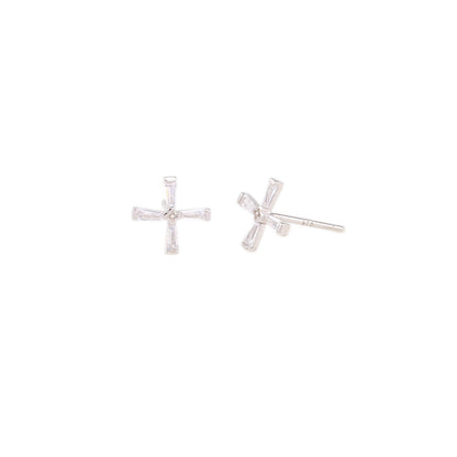 1 Pair Simple Style Streetwear Cross Plating Inlay Sterling Silver Zircon Ear Studs