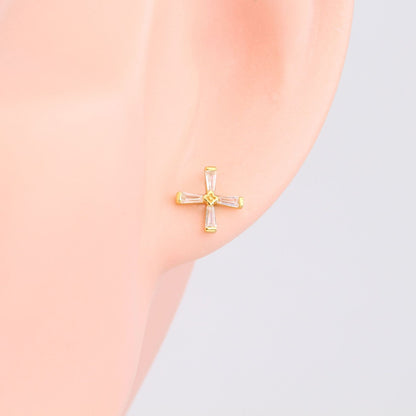 1 Pair Simple Style Streetwear Cross Plating Inlay Sterling Silver Zircon Ear Studs