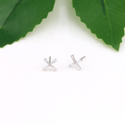 1 Pair Simple Style Streetwear Cross Plating Inlay Sterling Silver Zircon Ear Studs