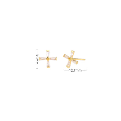 1 Pair Simple Style Streetwear Cross Plating Inlay Sterling Silver Zircon Ear Studs