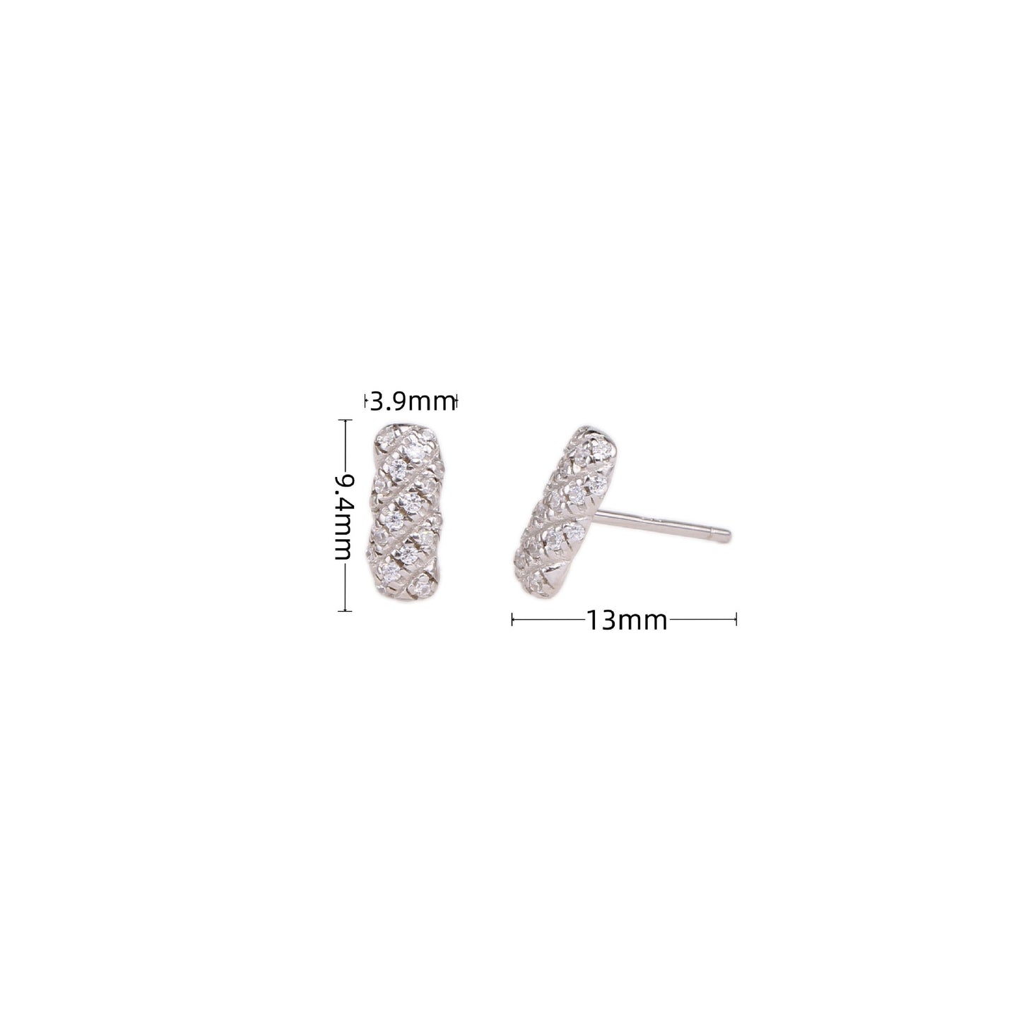 1 Pair Simple Style Stripe Plating Inlay Sterling Silver Zircon Ear Studs