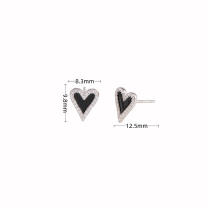 1 Pair Sweet Heart Shape Enamel Inlay Sterling Silver Zircon Ear Studs