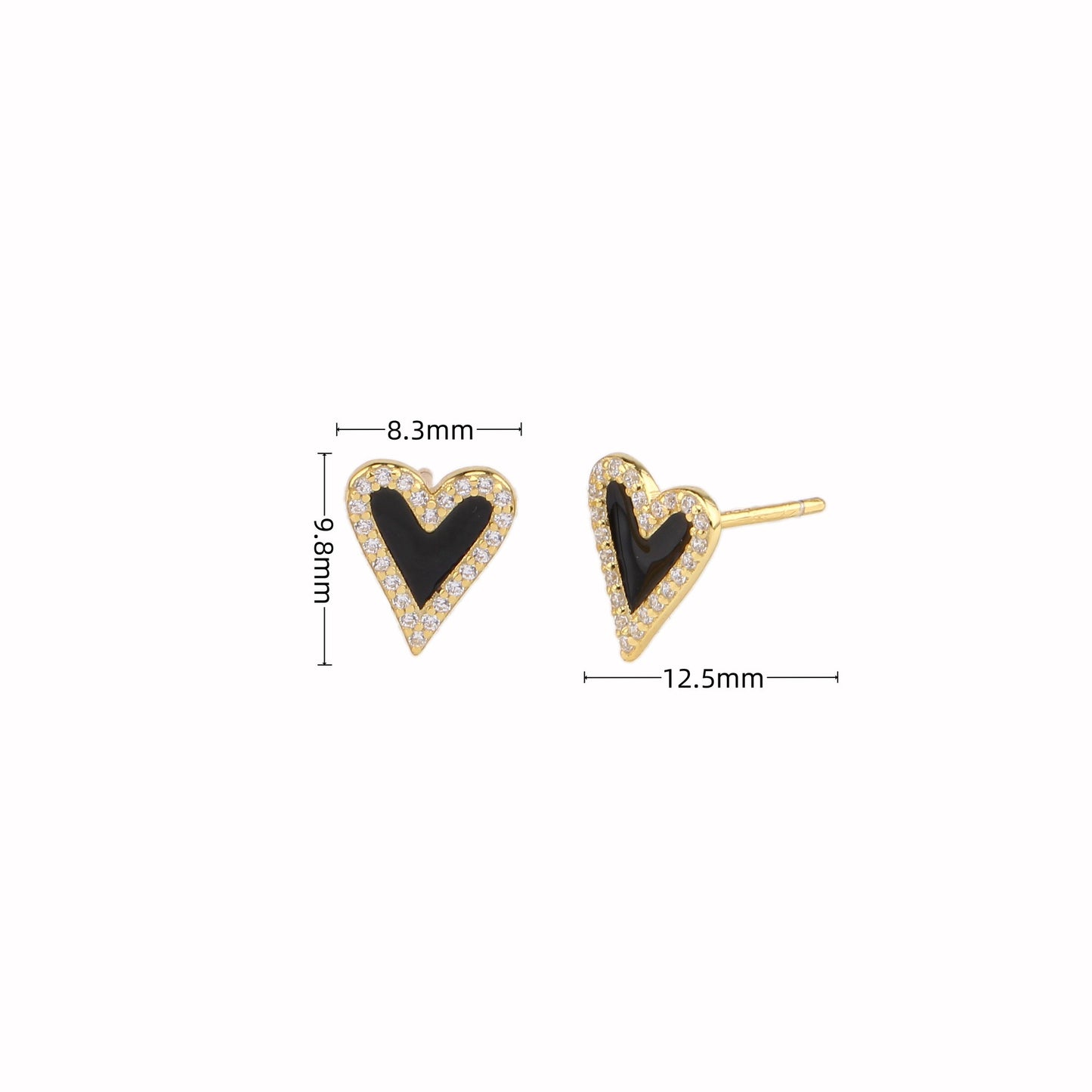 1 Pair Sweet Heart Shape Enamel Inlay Sterling Silver Zircon Ear Studs