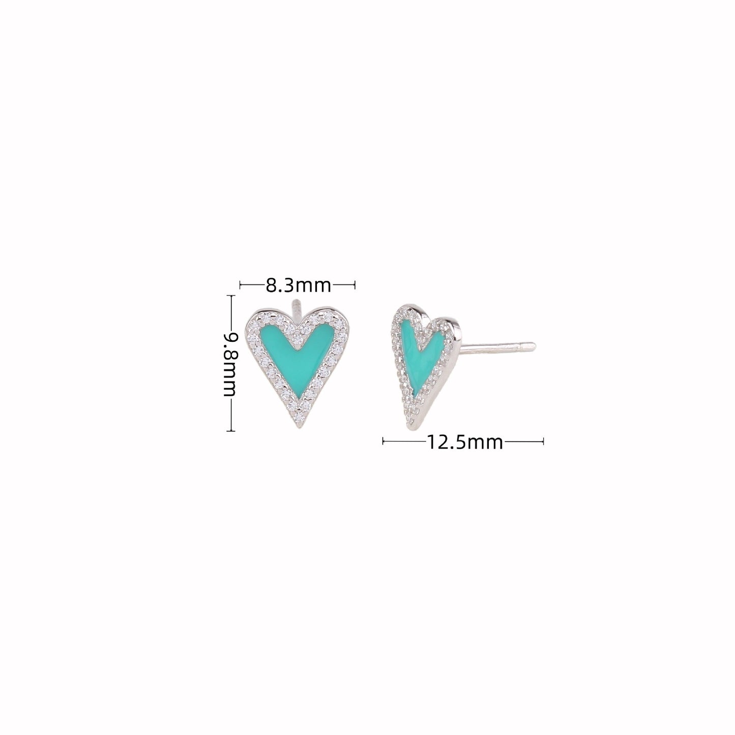 1 Pair Sweet Heart Shape Enamel Inlay Sterling Silver Zircon Ear Studs