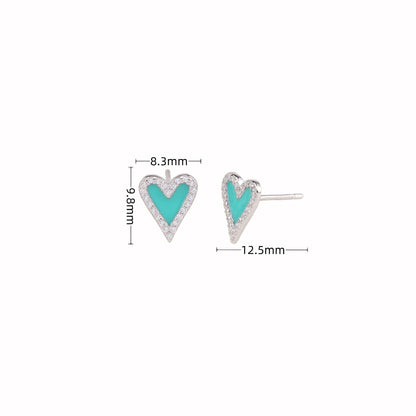 1 Pair Sweet Heart Shape Enamel Inlay Sterling Silver Zircon Ear Studs