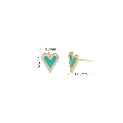 1 Pair Sweet Heart Shape Enamel Inlay Sterling Silver Zircon Ear Studs