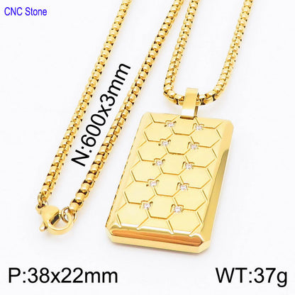 Casual Simple Style Hexagon Rectangle Stainless Steel Plating Inlay Rhinestones 18k Gold Plated Women's Pendant Necklace