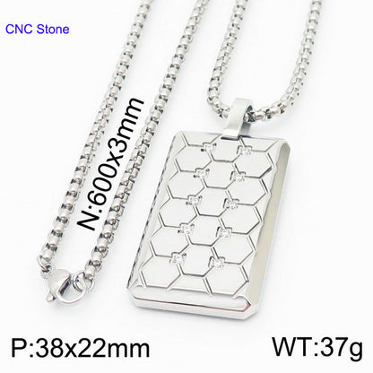 Casual Simple Style Hexagon Rectangle Stainless Steel Plating Inlay Rhinestones 18k Gold Plated Women's Pendant Necklace