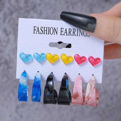 1 Set Retro Heart Shape Inlay Plastic Resin Turquoise Earrings