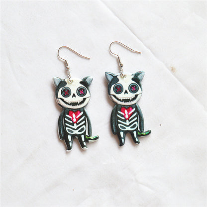 Wholesale Jewelry Funny Cartoon Character Skull Arylic Printing Drop Earrings