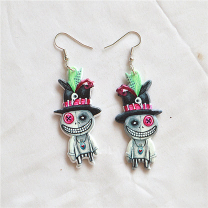 Wholesale Jewelry Funny Cartoon Character Skull Arylic Printing Drop Earrings