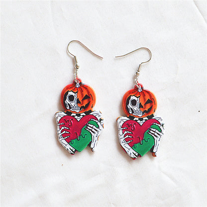 Wholesale Jewelry Funny Cartoon Character Skull Arylic Printing Drop Earrings