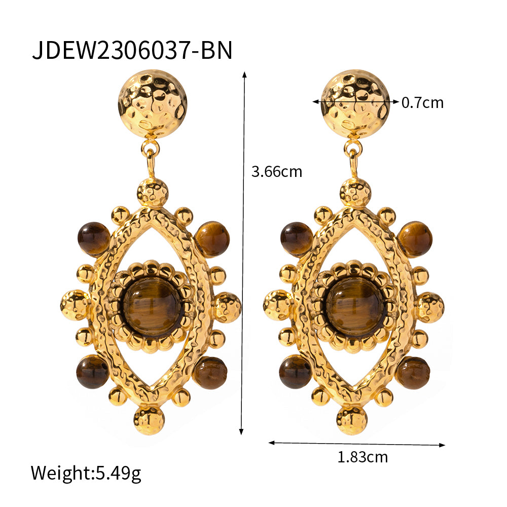 Basic Retro Devil's Eye Stainless Steel Plating Inlay Artificial Gemstones 18k Gold Plated Rings Earrings