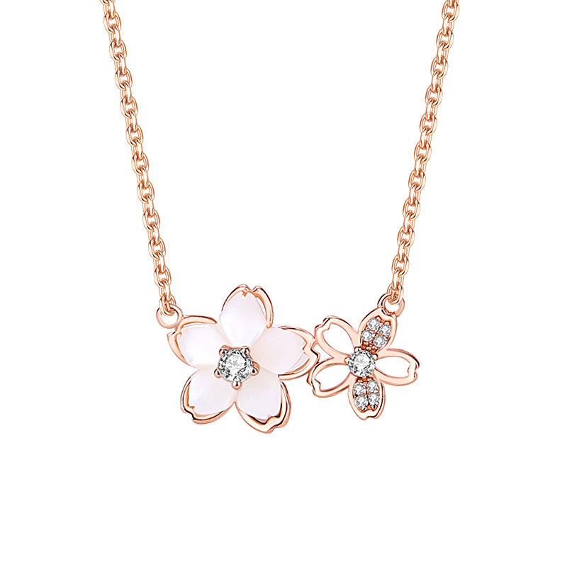 Ig Style Sweet Flower Sterling Silver Zircon Necklace In Bulk