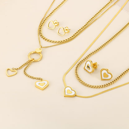 Wholesale Elegant Commute Star Heart Shape Titanium Steel Layered Plating Hollow Out 18k Gold Plated Earrings Necklace