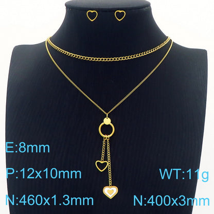 Wholesale Elegant Commute Star Heart Shape Titanium Steel Layered Plating Hollow Out 18k Gold Plated Earrings Necklace