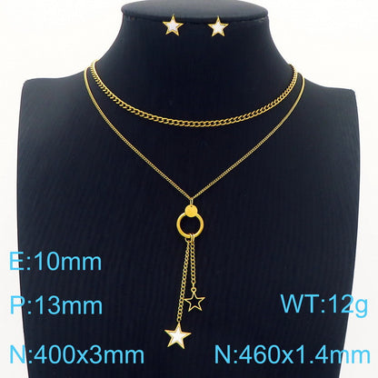 Wholesale Elegant Commute Star Heart Shape Titanium Steel Layered Plating Hollow Out 18k Gold Plated Earrings Necklace