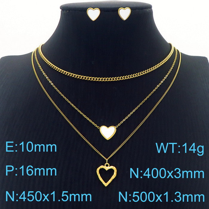 Wholesale Elegant Commute Star Heart Shape Titanium Steel Layered Plating Hollow Out 18k Gold Plated Earrings Necklace