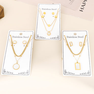 Wholesale Elegant Commute Star Heart Shape Titanium Steel Layered Plating Hollow Out 18k Gold Plated Earrings Necklace