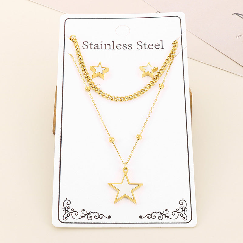 Wholesale Elegant Commute Star Heart Shape Titanium Steel Layered Plating Hollow Out 18k Gold Plated Earrings Necklace