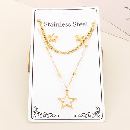 Wholesale Elegant Commute Star Heart Shape Titanium Steel Layered Plating Hollow Out 18k Gold Plated Earrings Necklace