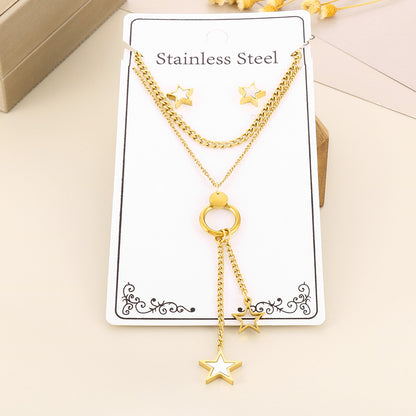 Wholesale Elegant Commute Star Heart Shape Titanium Steel Layered Plating Hollow Out 18k Gold Plated Earrings Necklace