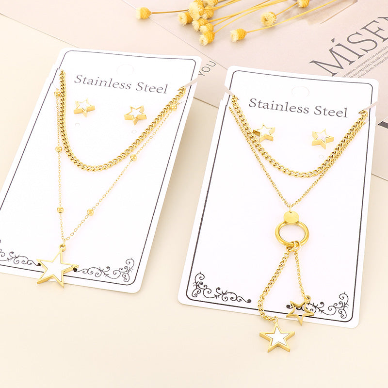 Wholesale Elegant Commute Star Heart Shape Titanium Steel Layered Plating Hollow Out 18k Gold Plated Earrings Necklace