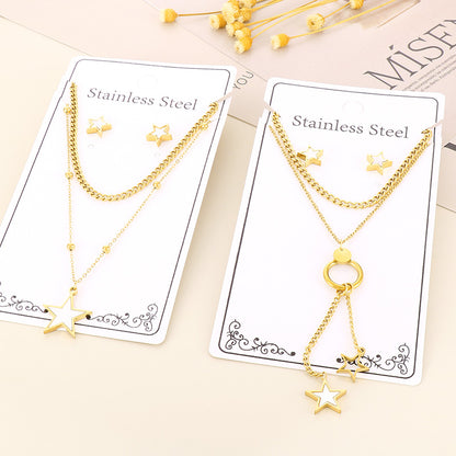 Wholesale Elegant Commute Star Heart Shape Titanium Steel Layered Plating Hollow Out 18k Gold Plated Earrings Necklace