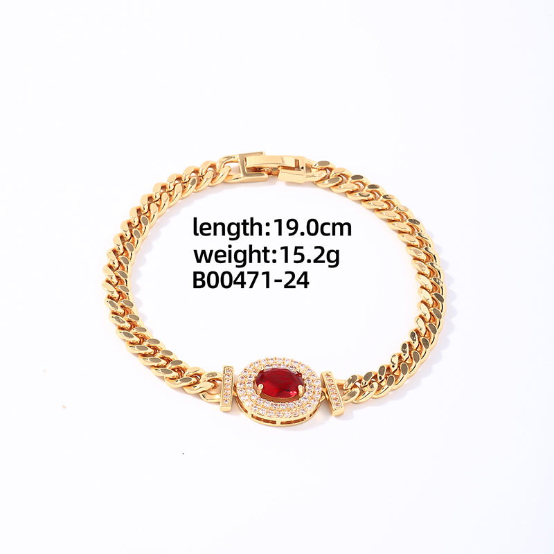 Lady Shiny Oval Stainless Steel Plating Inlay Zircon Gold Plated Bracelets