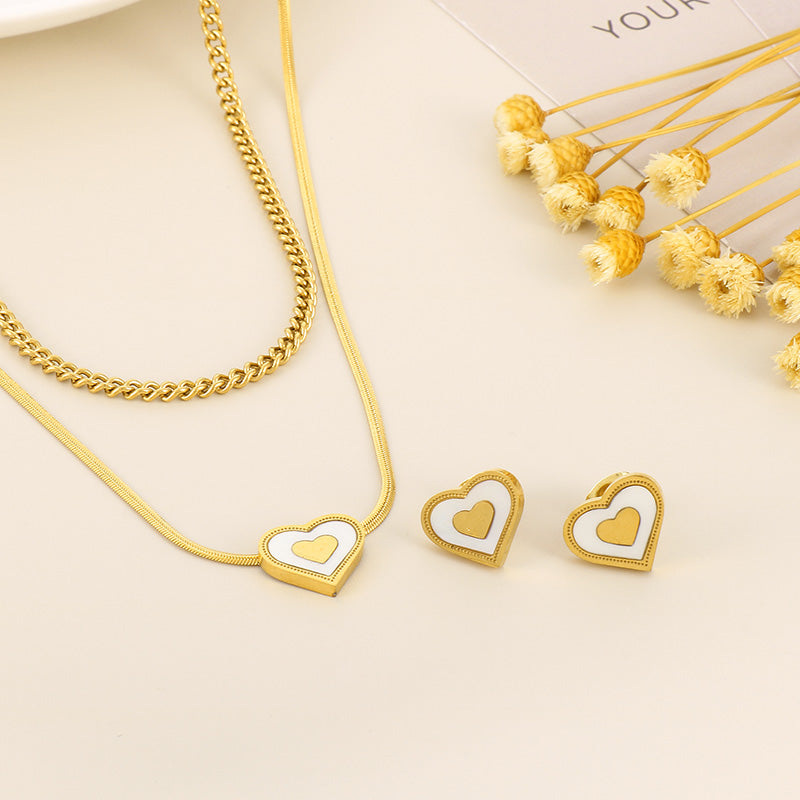 Wholesale Elegant Commute Star Heart Shape Titanium Steel Layered Plating Hollow Out 18k Gold Plated Earrings Necklace