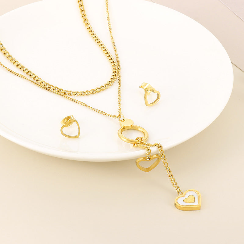 Wholesale Elegant Commute Star Heart Shape Titanium Steel Layered Plating Hollow Out 18k Gold Plated Earrings Necklace