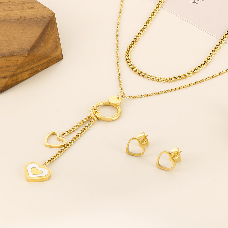 Wholesale Elegant Commute Star Heart Shape Titanium Steel Layered Plating Hollow Out 18k Gold Plated Earrings Necklace