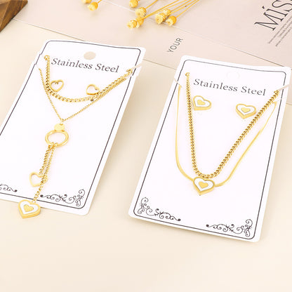 Wholesale Elegant Commute Star Heart Shape Titanium Steel Layered Plating Hollow Out 18k Gold Plated Earrings Necklace