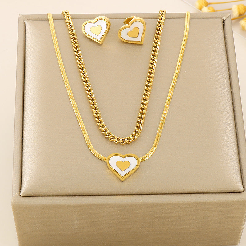 Wholesale Elegant Commute Star Heart Shape Titanium Steel Layered Plating Hollow Out 18k Gold Plated Earrings Necklace