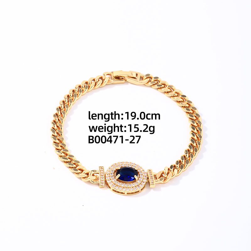 Lady Shiny Oval Stainless Steel Plating Inlay Zircon Gold Plated Bracelets