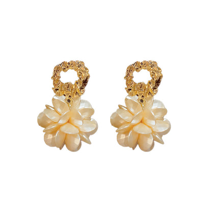 Wholesale Jewelry Vintage Style Flower Alloy Resin 14k Gold Plated Plating Drop Earrings